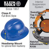Klein Tools Safety Helmet Hard Hat Blue Full Brim