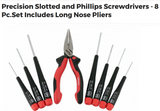 Wiha Precision Slotted and Phillips Screwdriver Set 8 Piece + Long Nose Pliers