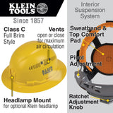 Klein Tools Safety Helmet Hard Hat Yellow Vented Full Brim