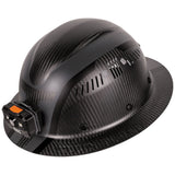 Klein Carbon Fiber Full Brim Hard Hat with Headlamp, Spartan