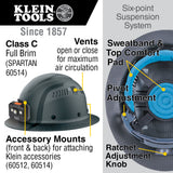 Klein Carbon Fiber Full Brim Hard Hat with Headlamp, Spartan