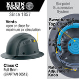 Klein Carbon Fiber Full Brim Hard Hat, Spartan