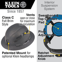 BRAND NEW KLEIN TOOLS CARBON FIBRE FULL BRIM HARD HAT VENTED